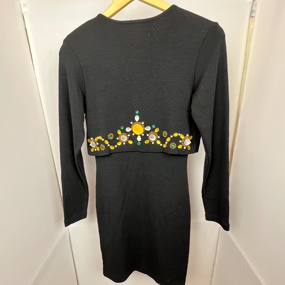 Vintage 90s Andrea Jovine Jeweled 100% Wool Black Sweater‎ Dress - Picture 6 of 8